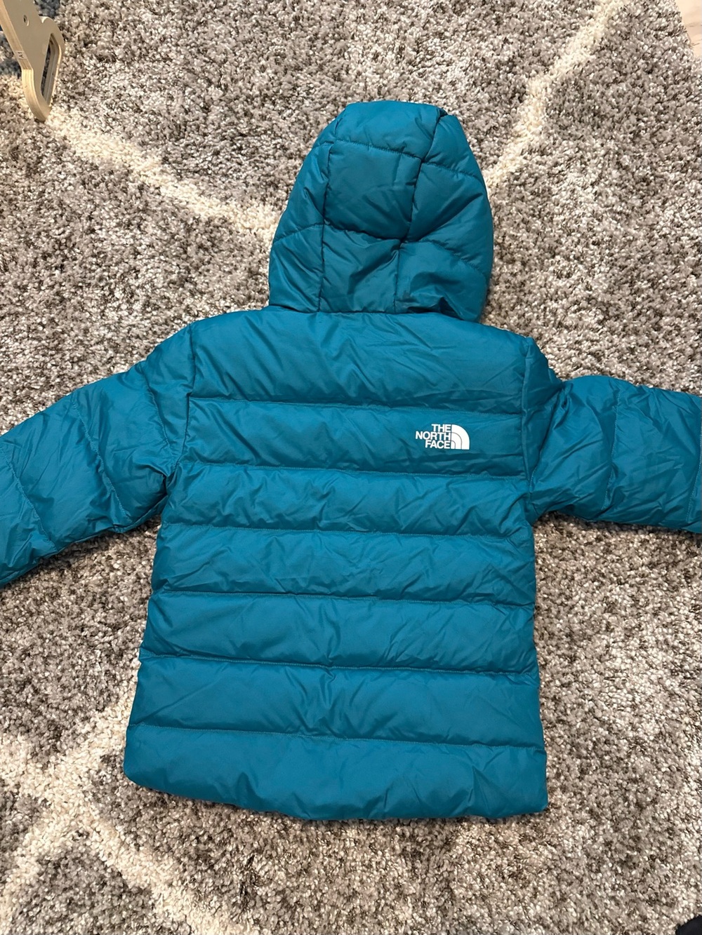 The North Face Teal Hooded Girls Kids Puffer Jacket - Picture 4 of 5